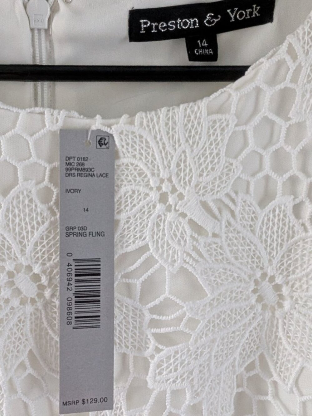 NWT Preston & York White Lace Dress, Size 14 - Picture 2 of 5